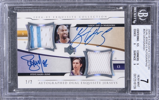 2004-05 UD "Exquisite Collection" Dual Jerseys Autographs #DN Baron Davis/Steve Nash Signed Game Used Patch Card (#1/2) – BGS NM 7/BGS 10